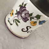 Ceramic salt jar pewter lid stamped J G