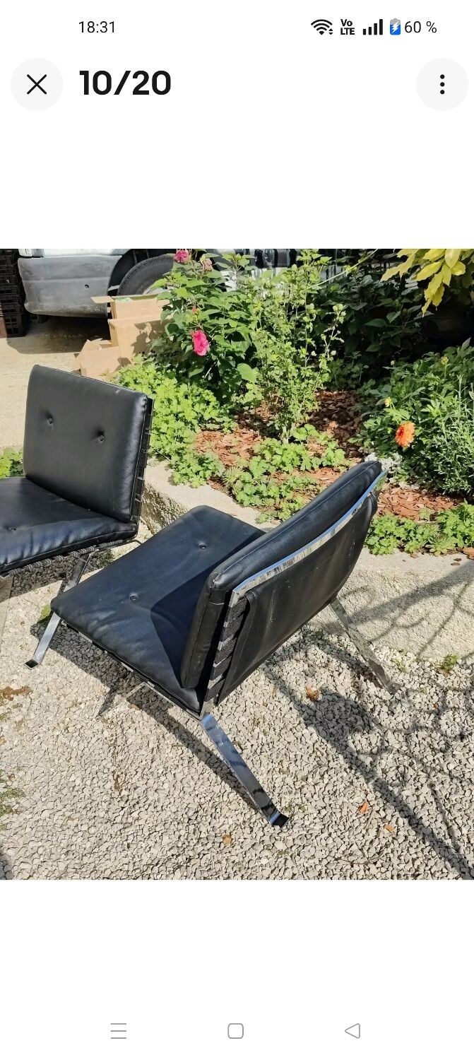 Pair of Vintage Hans Eichenberger Lounge Chairs in Faux Leather and Chrome Steel