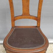 Lot 6 Art Deco chairs in Walnut style Louis XVI seat leather decorated with roses