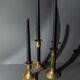 Lot of 3 vintage brass candlesticks from the 1940s, various shapes, classic antique design, retro table decoration, elegant gift idea.