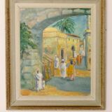 Original Swedish mid-century oil painting on panel "City" – Vintage and frame