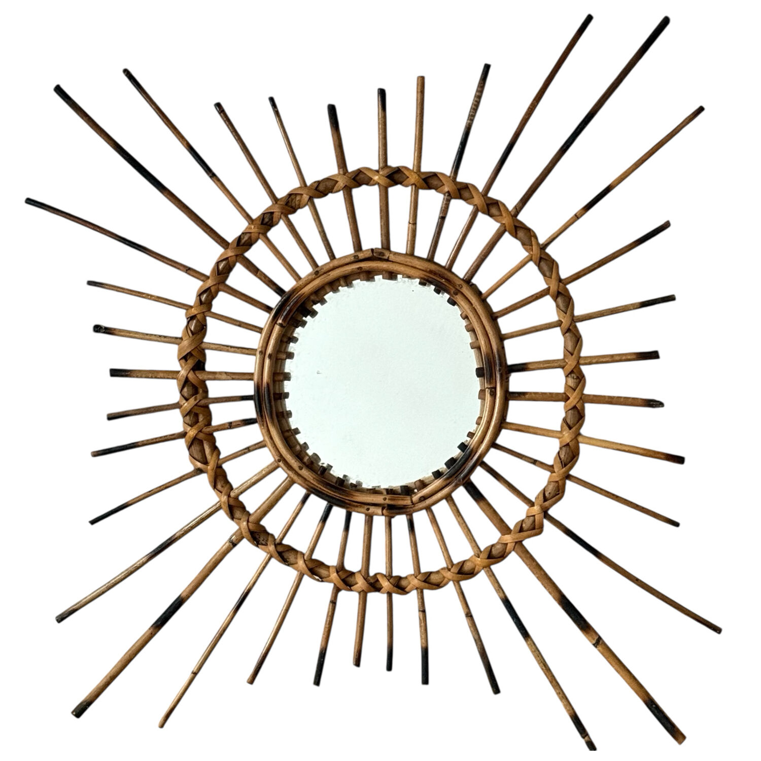 1950s French Artisan Rattan Sun Mirror