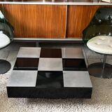 Table basse laque noire et acier brossé 1970