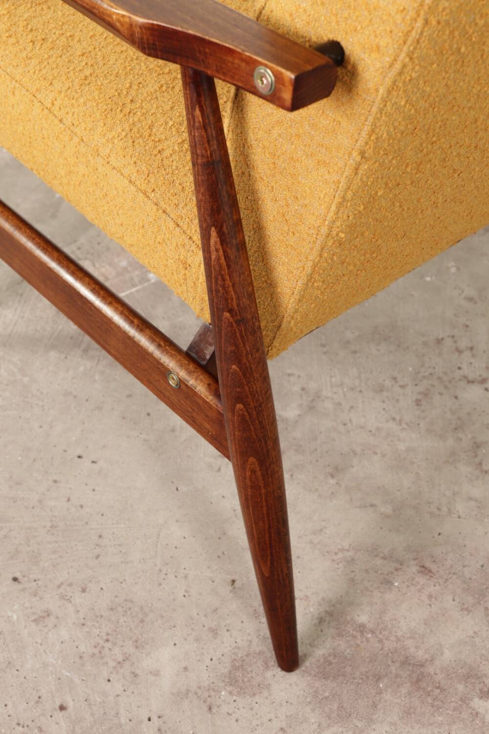 Scandinavian mustard yellow bouclé armchair 1970s by H.Lis