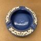 Antique Blue Glazed Ceramic Ashtray White Relief Decor Vintage