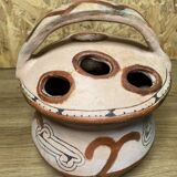 Ancient Berber flower holder, painted terracotta, vintage ethnic vase.
