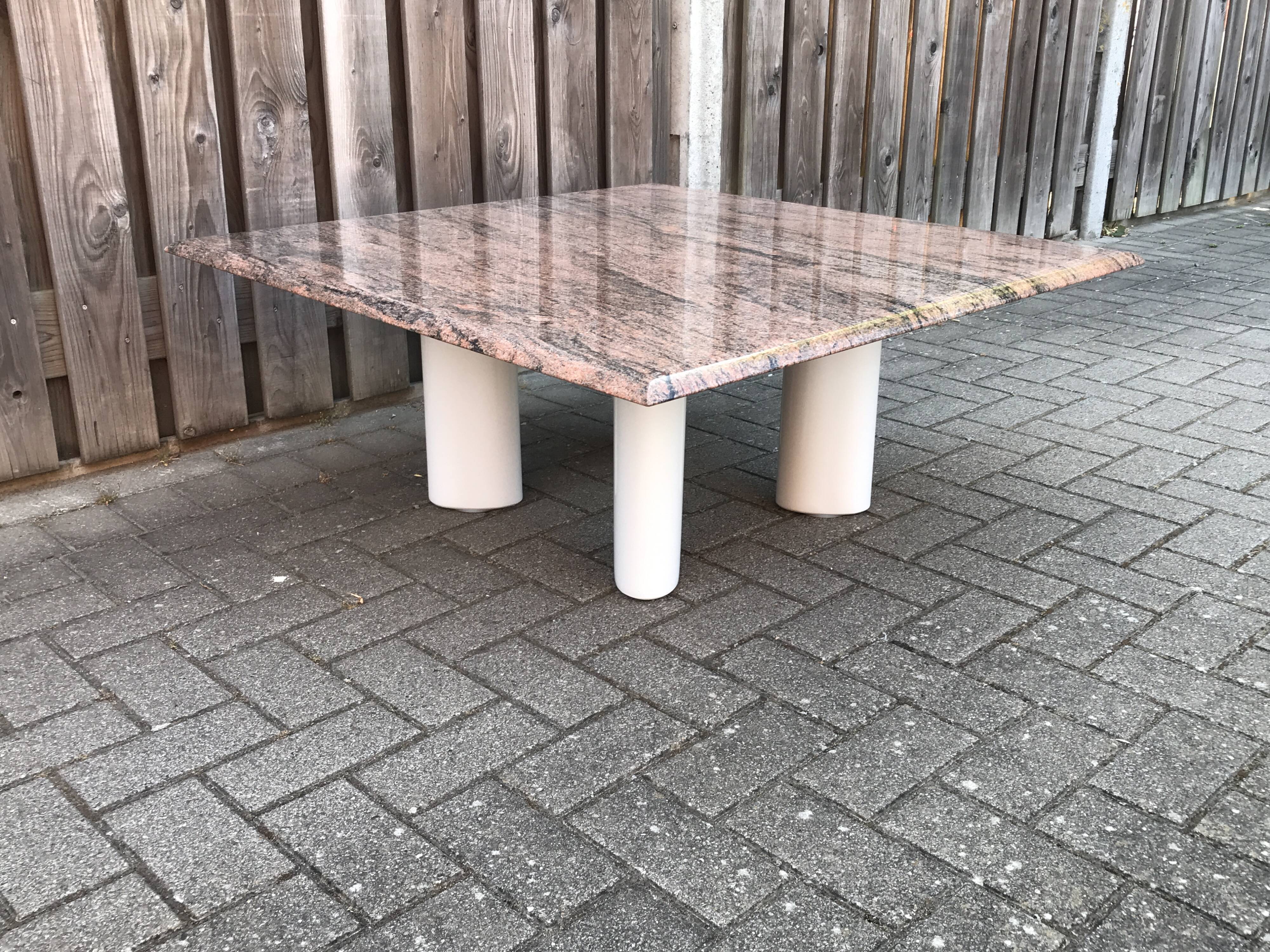 Italian modernist red travertine and metal square coffee table 1970s