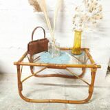 Rattan and glass coffee table