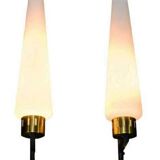 Pair of brass and opaline glass wall lights, Stilnovo period, Italy 1940-50