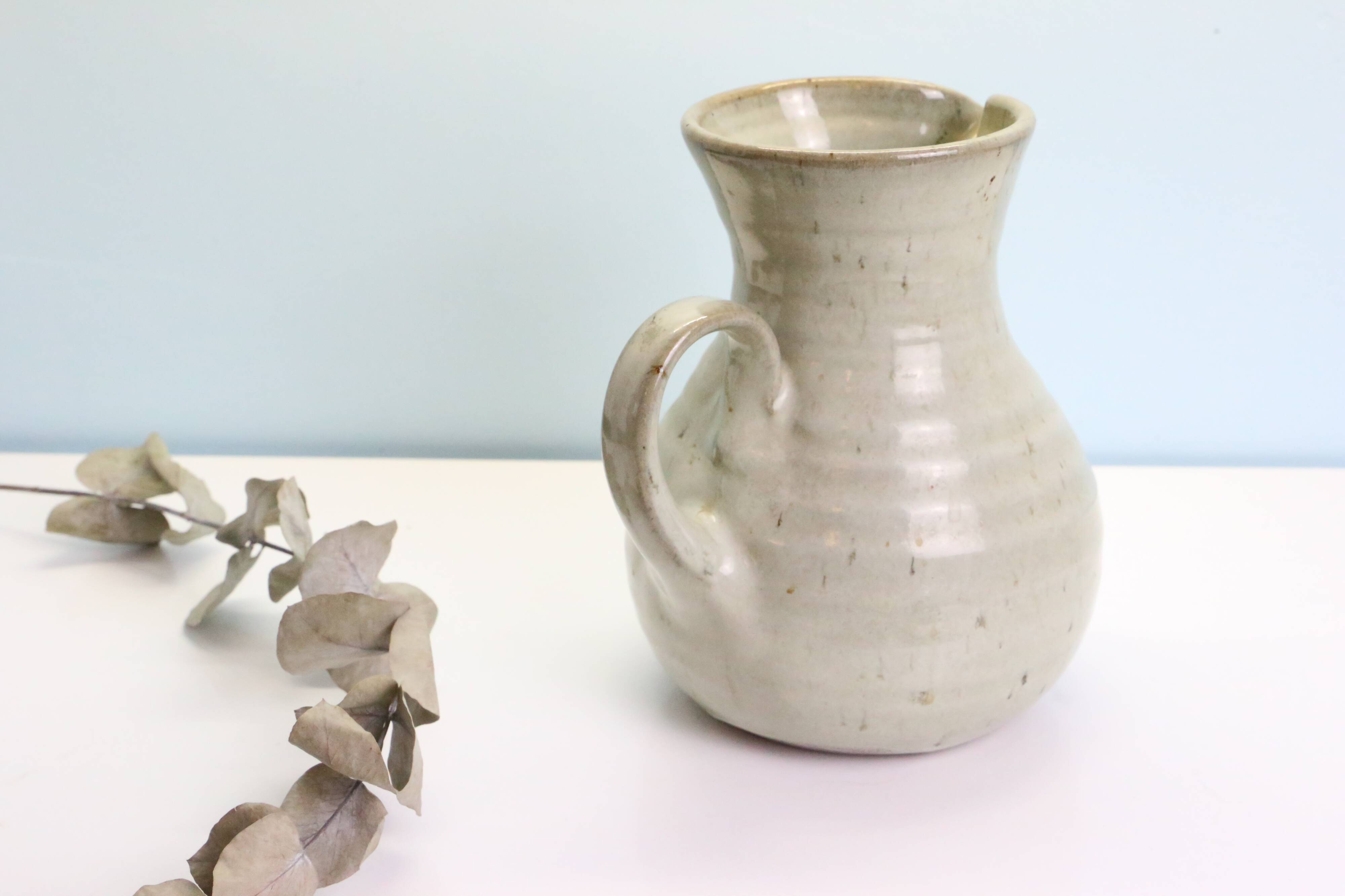 Glazed earth jug, Manziat pottery, rustic, vintage French