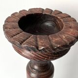 50s turned wooden pedestal ashtray, vintage rustic ashtray