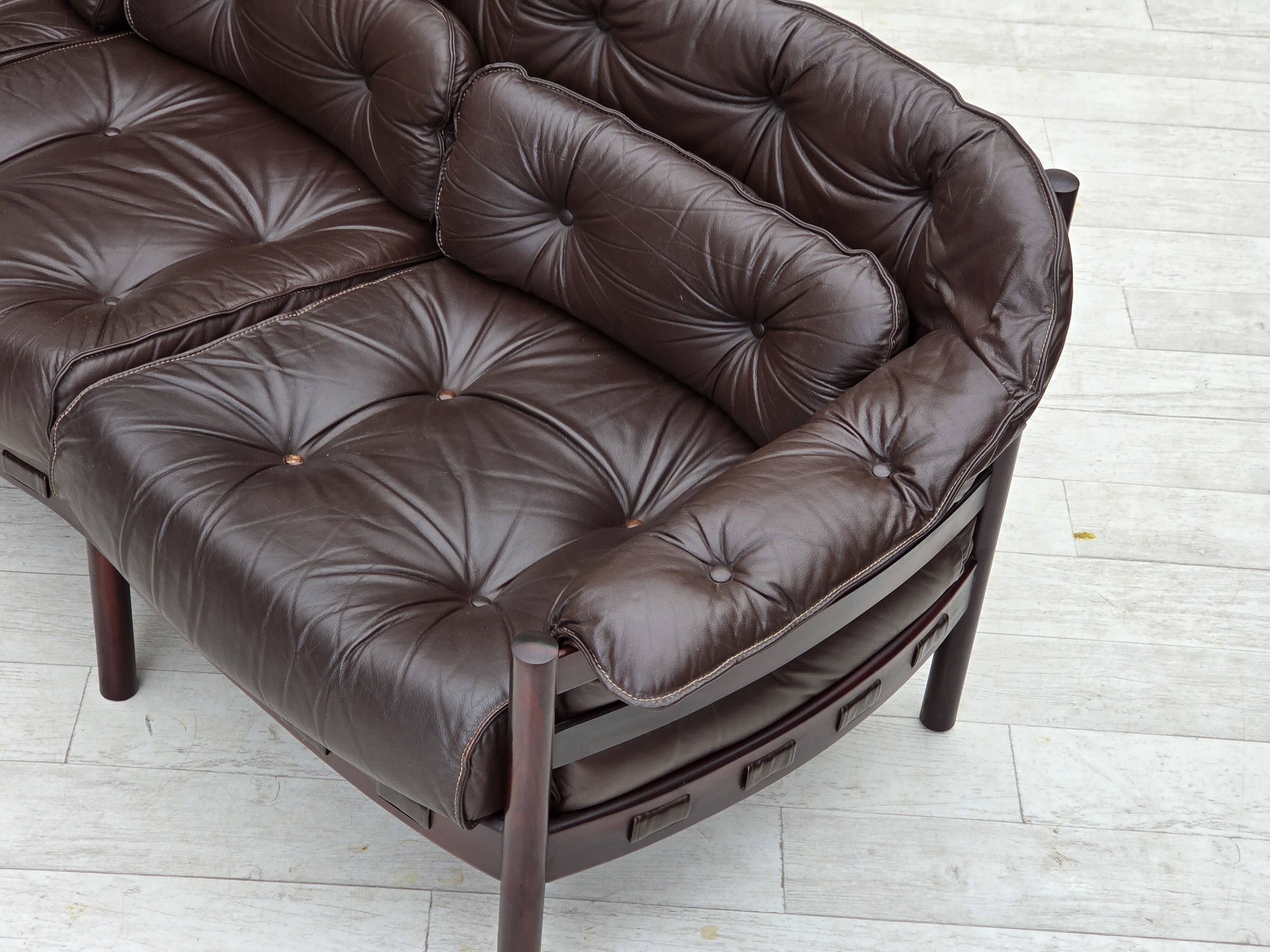 1970s, Scandinavian 3-seater sofa by Arne Norell, furniture leather.