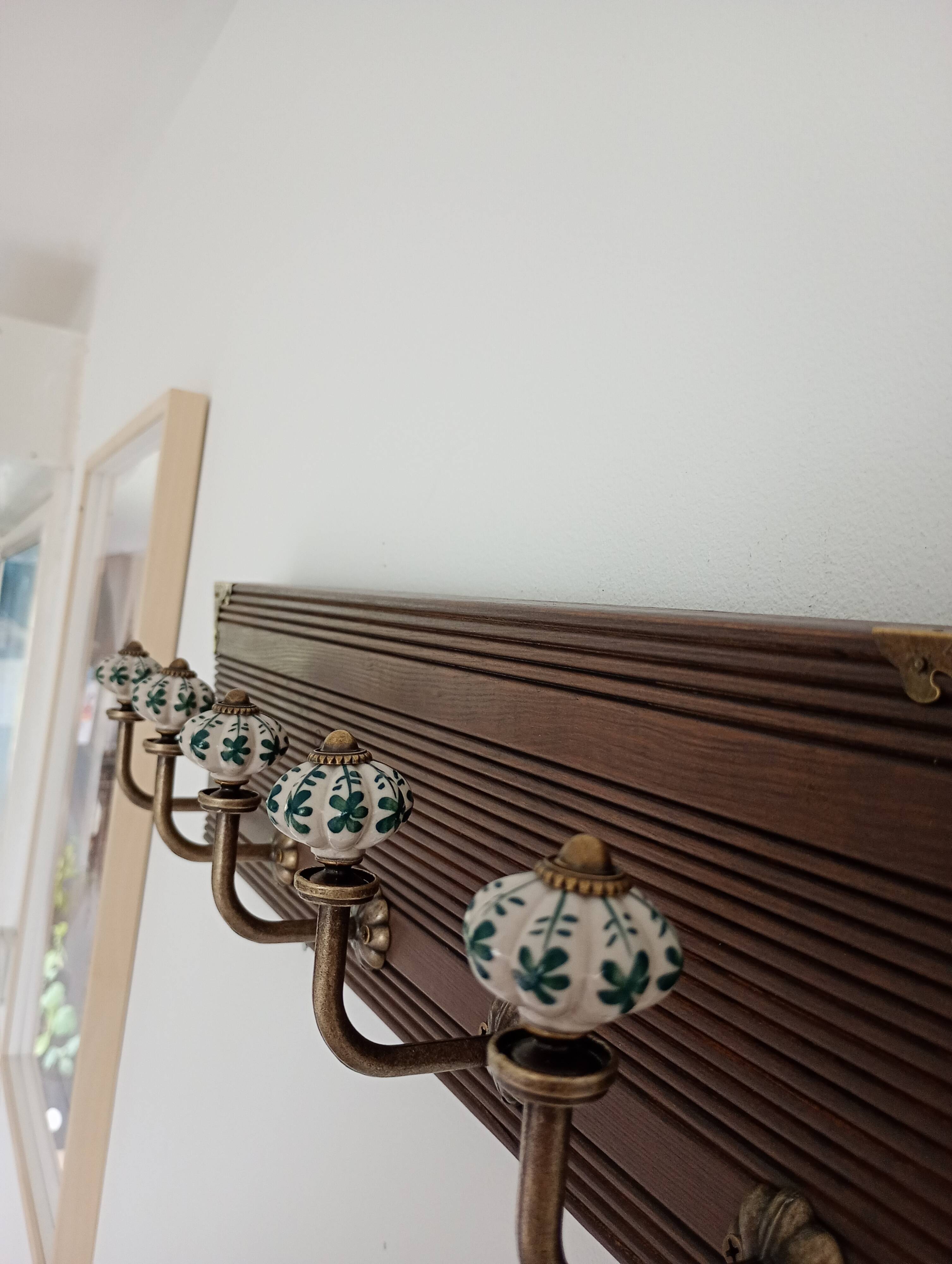 Portemanteau mural 5 patères en céramique style vintage fait main