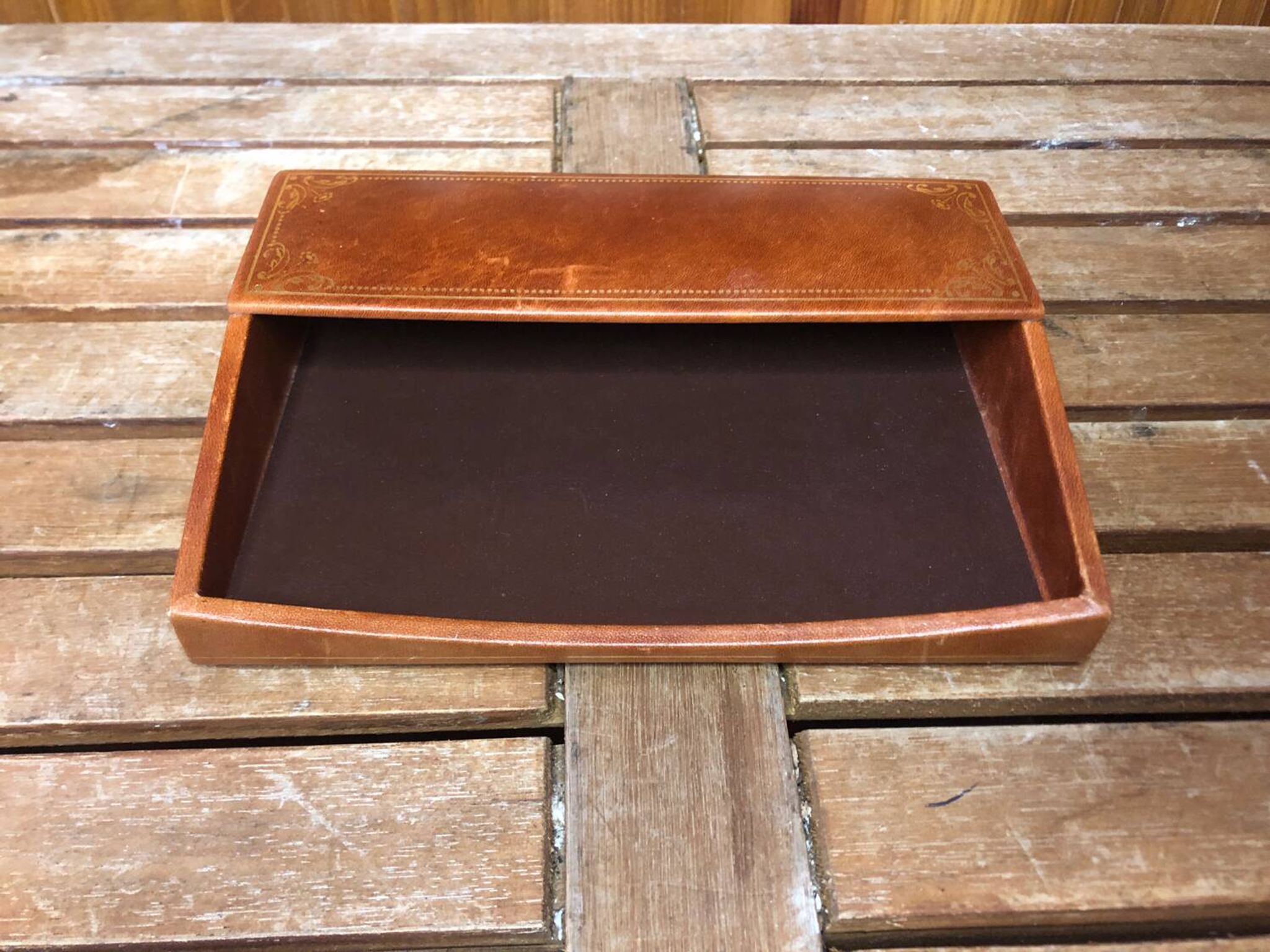 Ancien porte cartes lancel paris cuir marron gaufré accessoires bureau