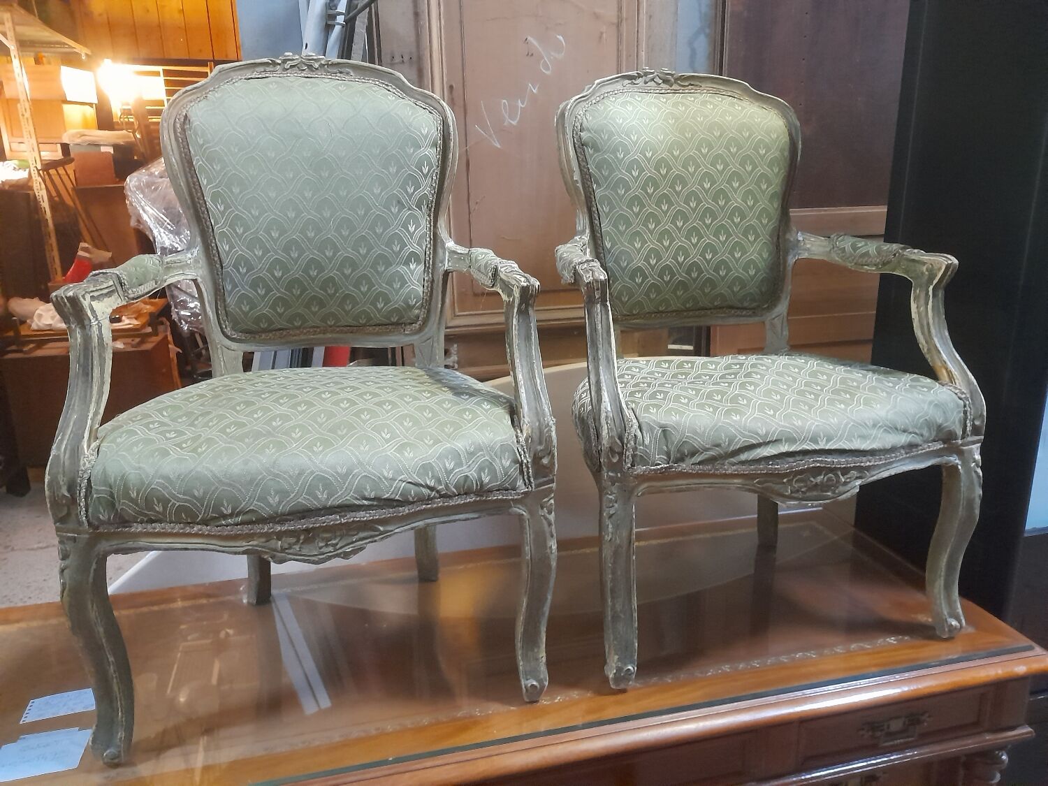 Pair Louis XV style convertible armchairs