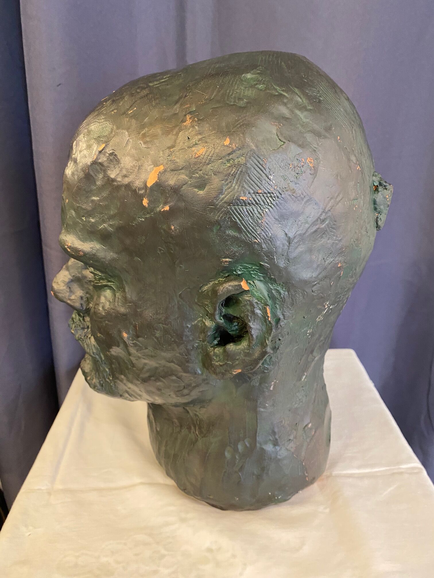 Bust of lenin terracotta sculpture color green bronze large format