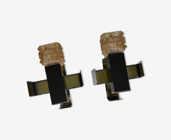 Paire d'appliques fleur années 70 chrome verre