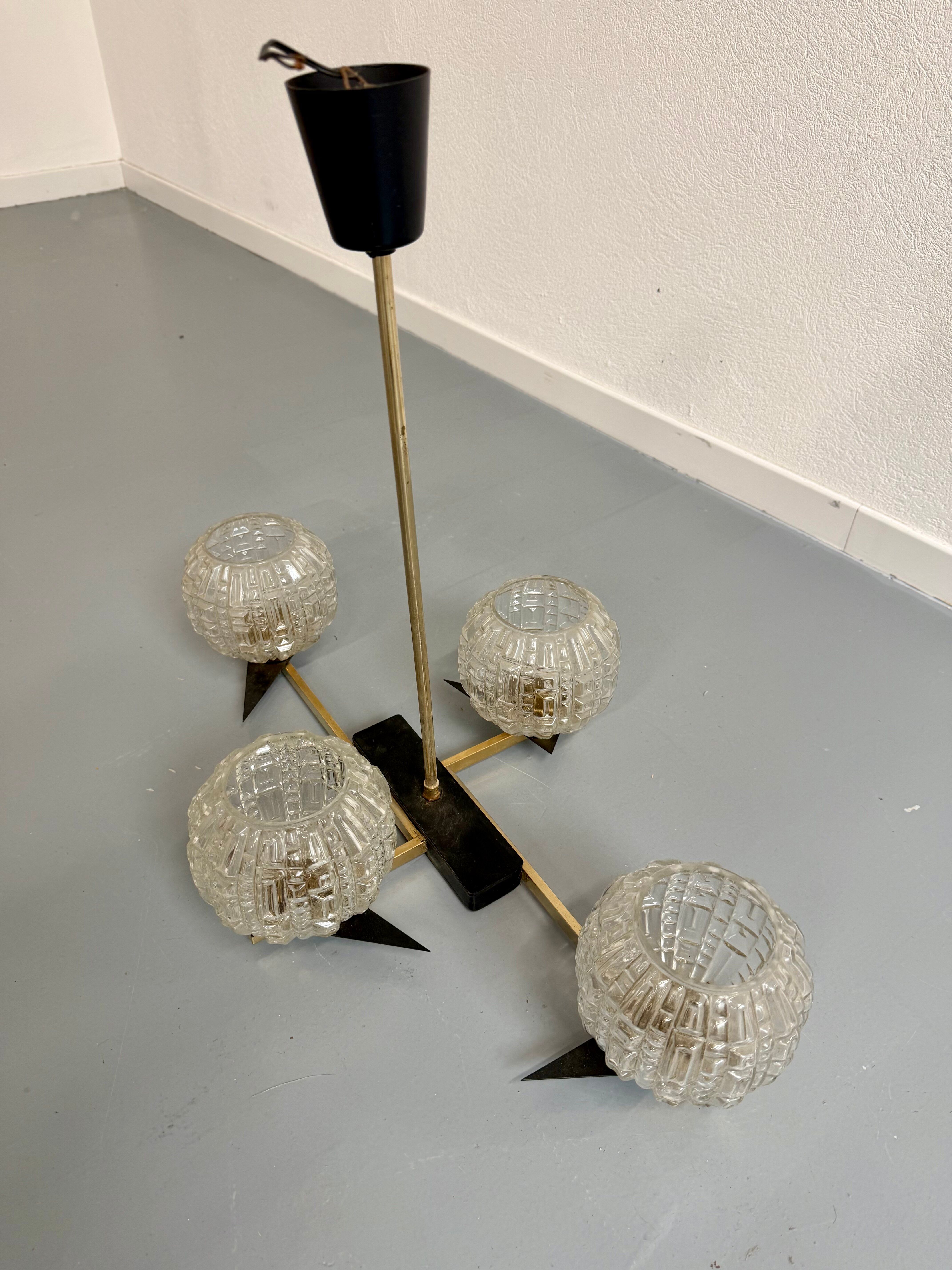 Lampe Suspension Maison Arlus 4 feux design français année 60