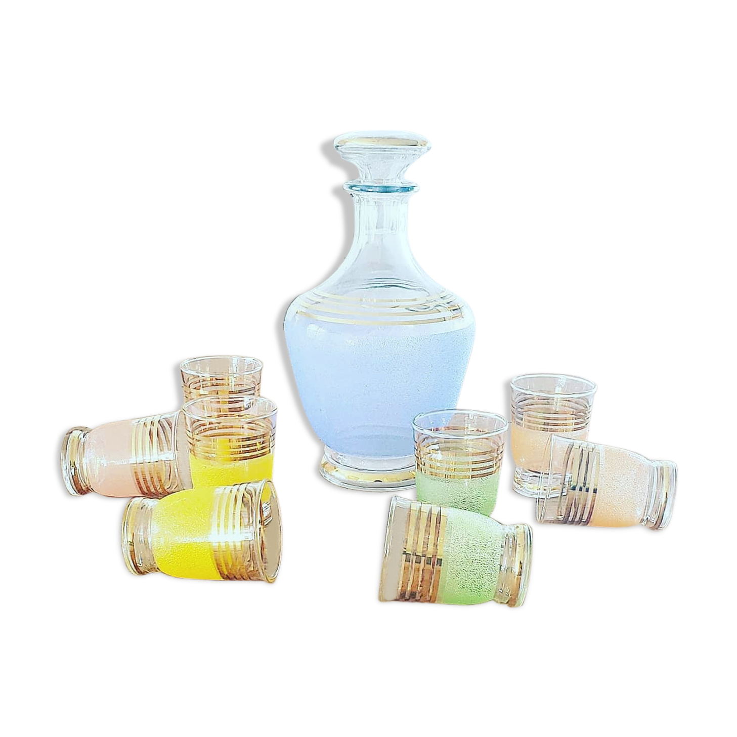 Multicolored glass liquor service