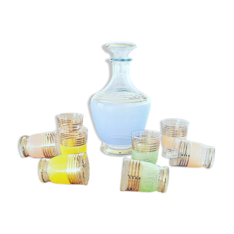 Service à liqueur multicolore en verre