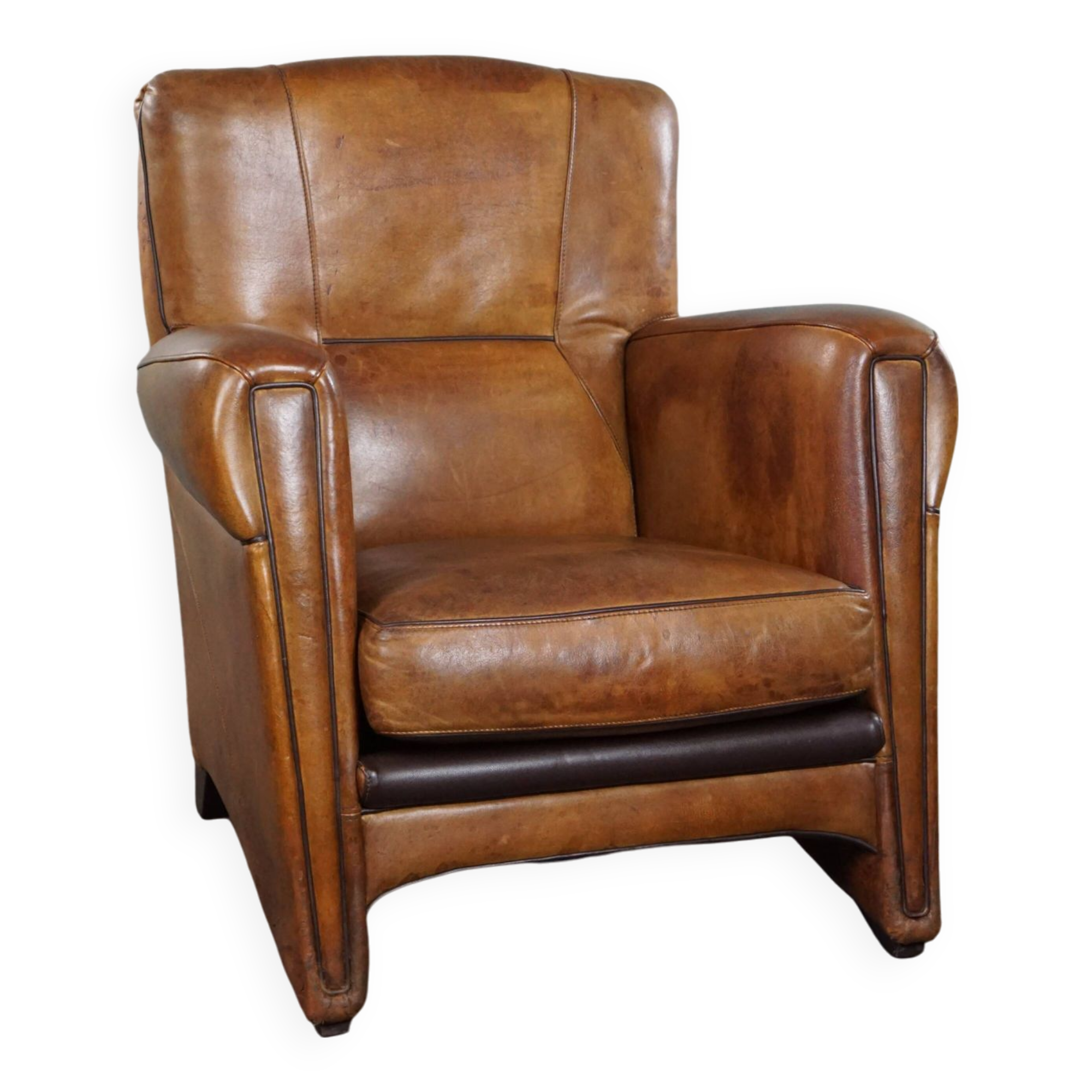 Striking modern design armchair made of high-quality sheepskin leather