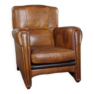 Striking modern design armchair made of high-quality sheepskin leather