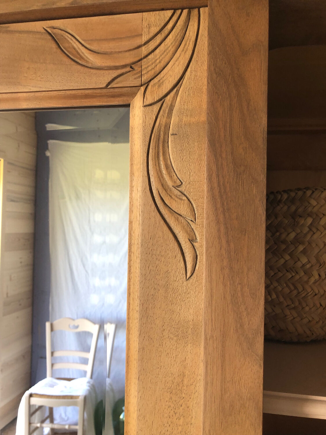 Art Deco wardrobe, solid wood and beveled mirror