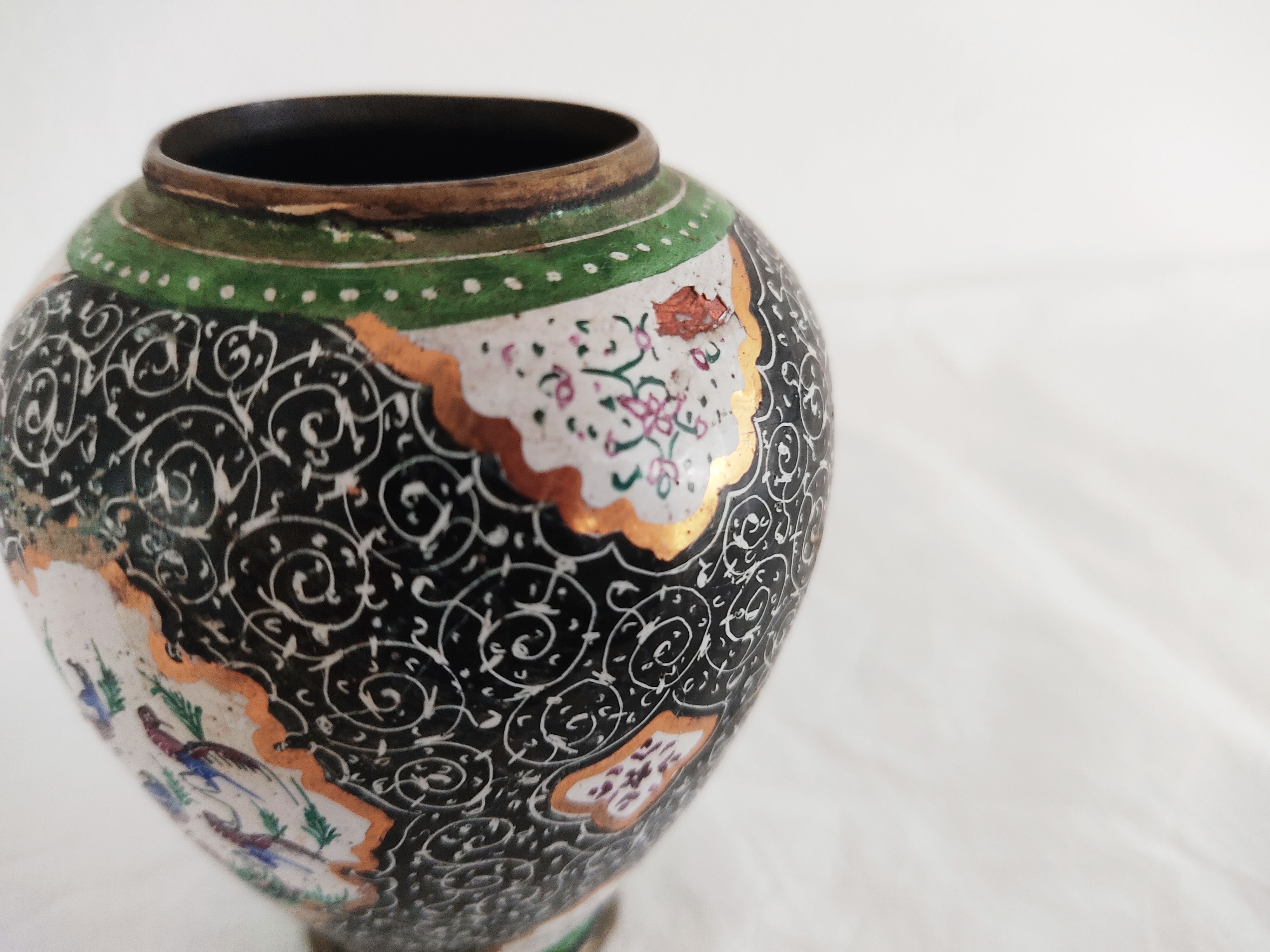 Small copper vase enamelled Persian decoration, circa 1940