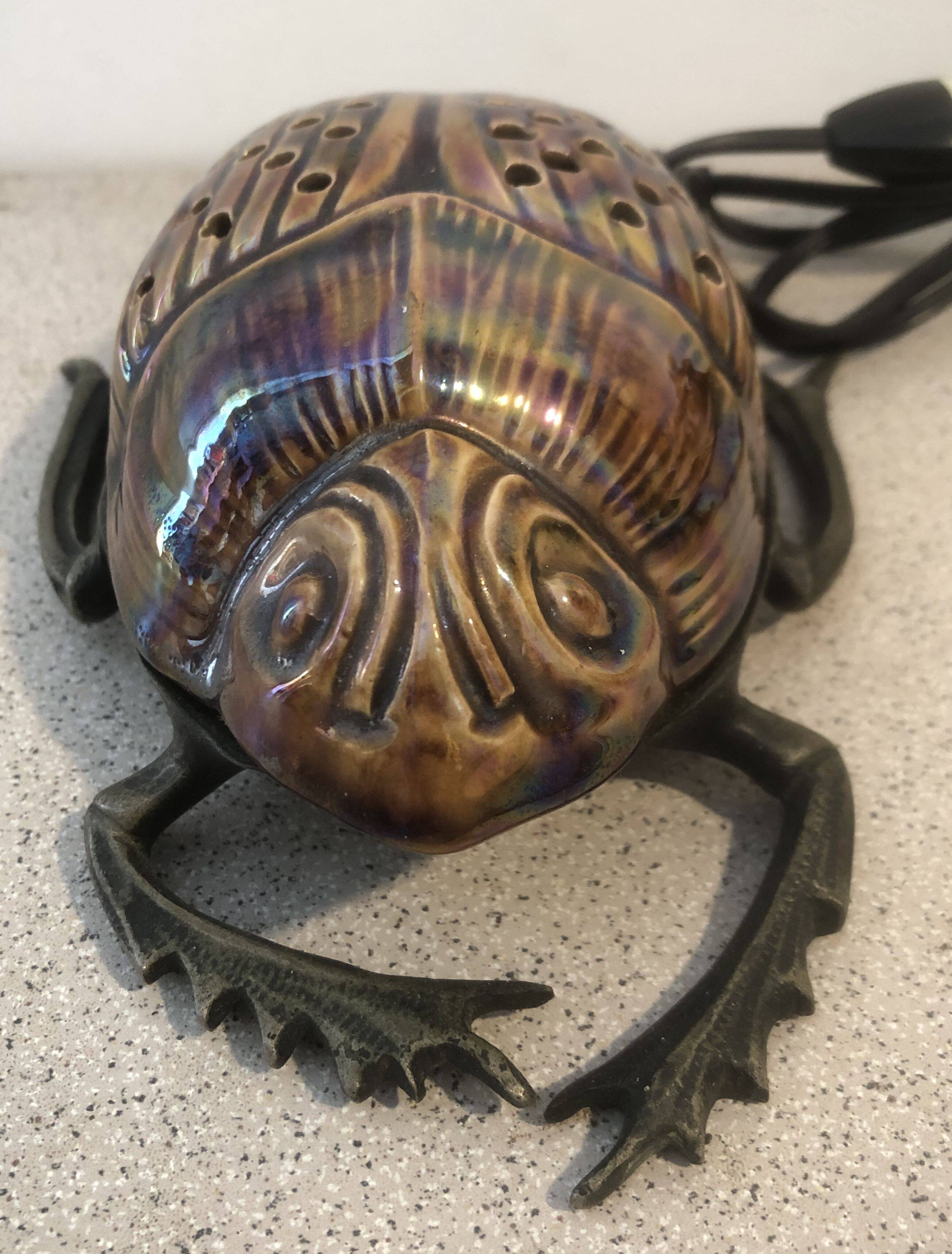 Zoomorphic scarab lamp in glazed ceramic