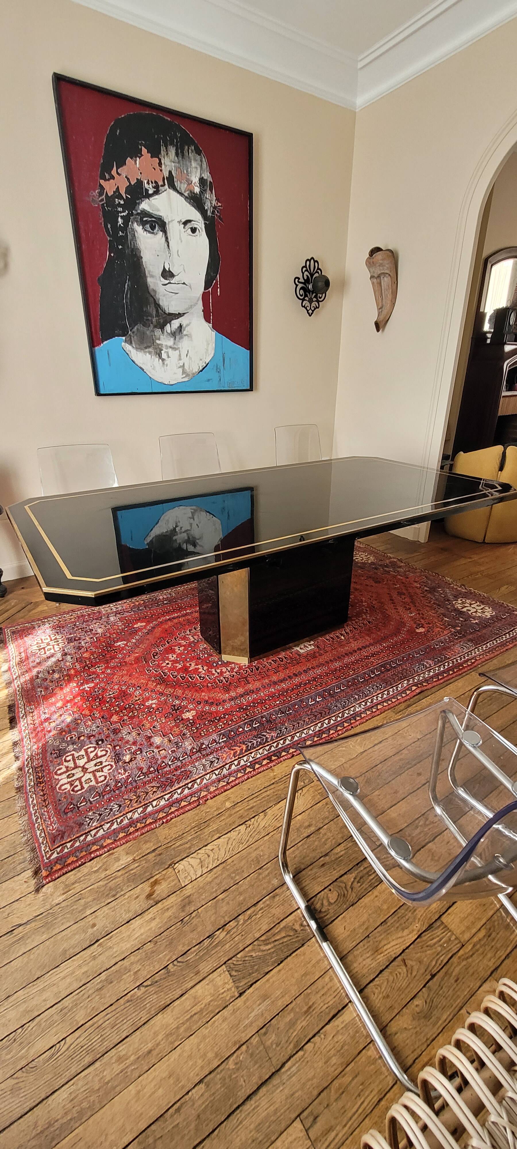 Large Lacquer and Brass Table by JC Mahey