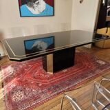 Large Lacquer and Brass Table by JC Mahey
