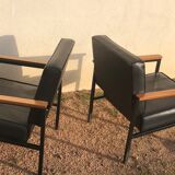 Pair of skaï and wood chairs 60s