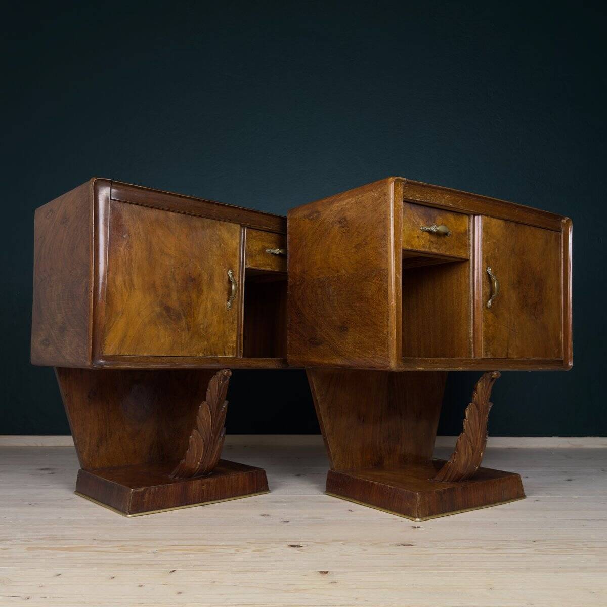 Vintage wooden bedside tables, Italy, 1950s, set of 2.