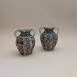 Pair of small openwork vases in glazed earthenware – Made in Italy
