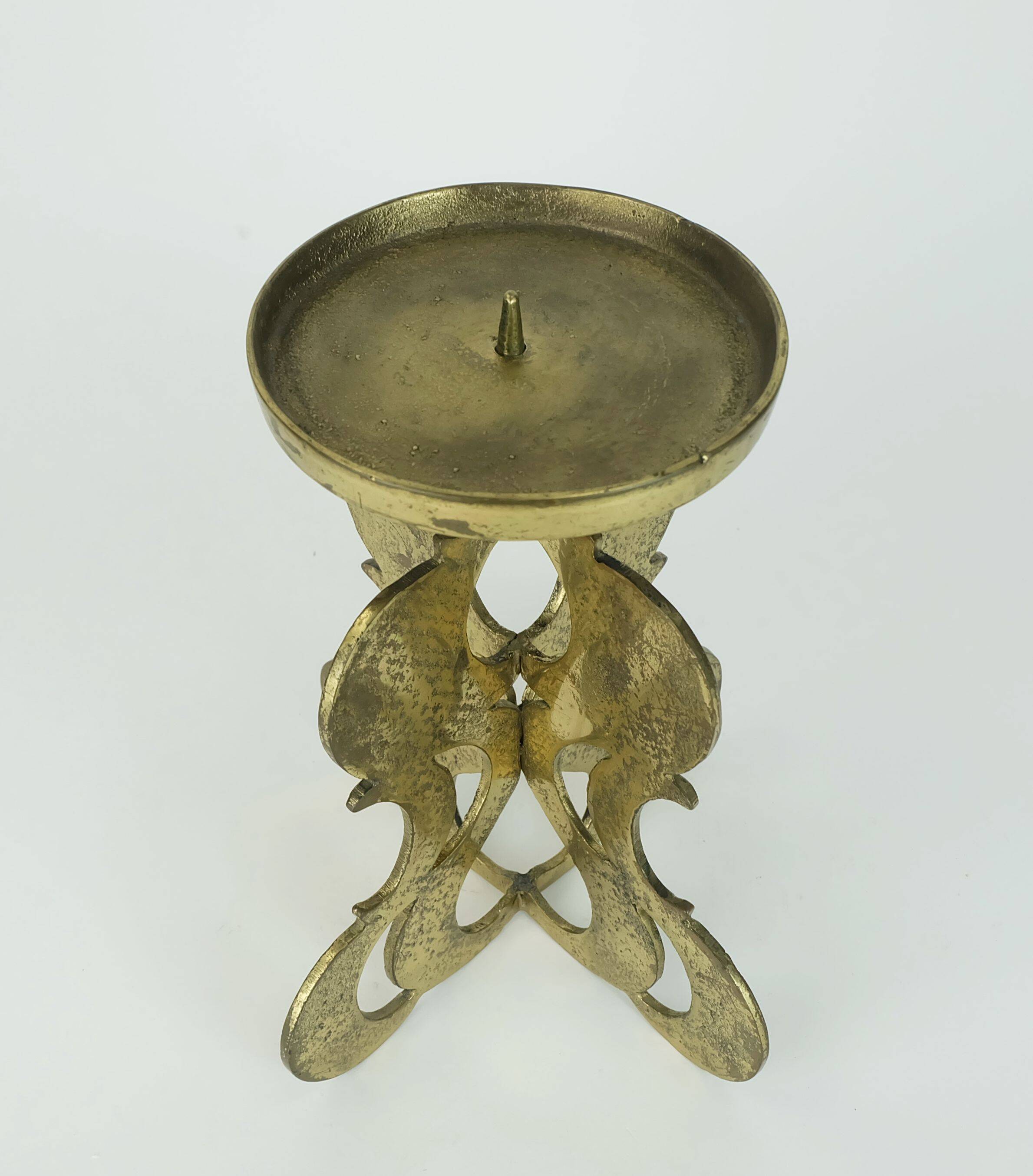 1960s mid century brutalist brass CANDLEHOLDER for one big candle