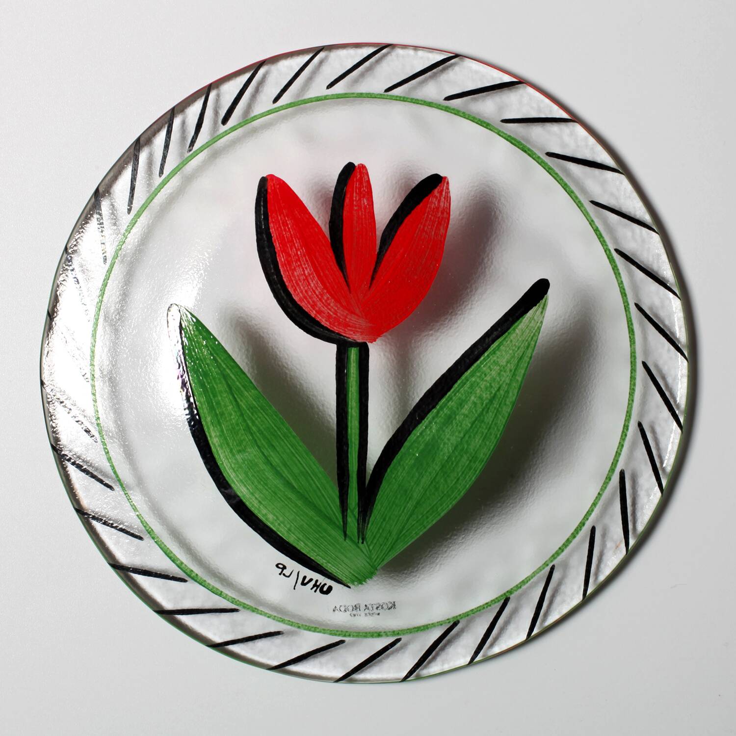 Vintage Kosta Boda Glass Plate: Red Tulip Design by Ulrica Hydman Vallien