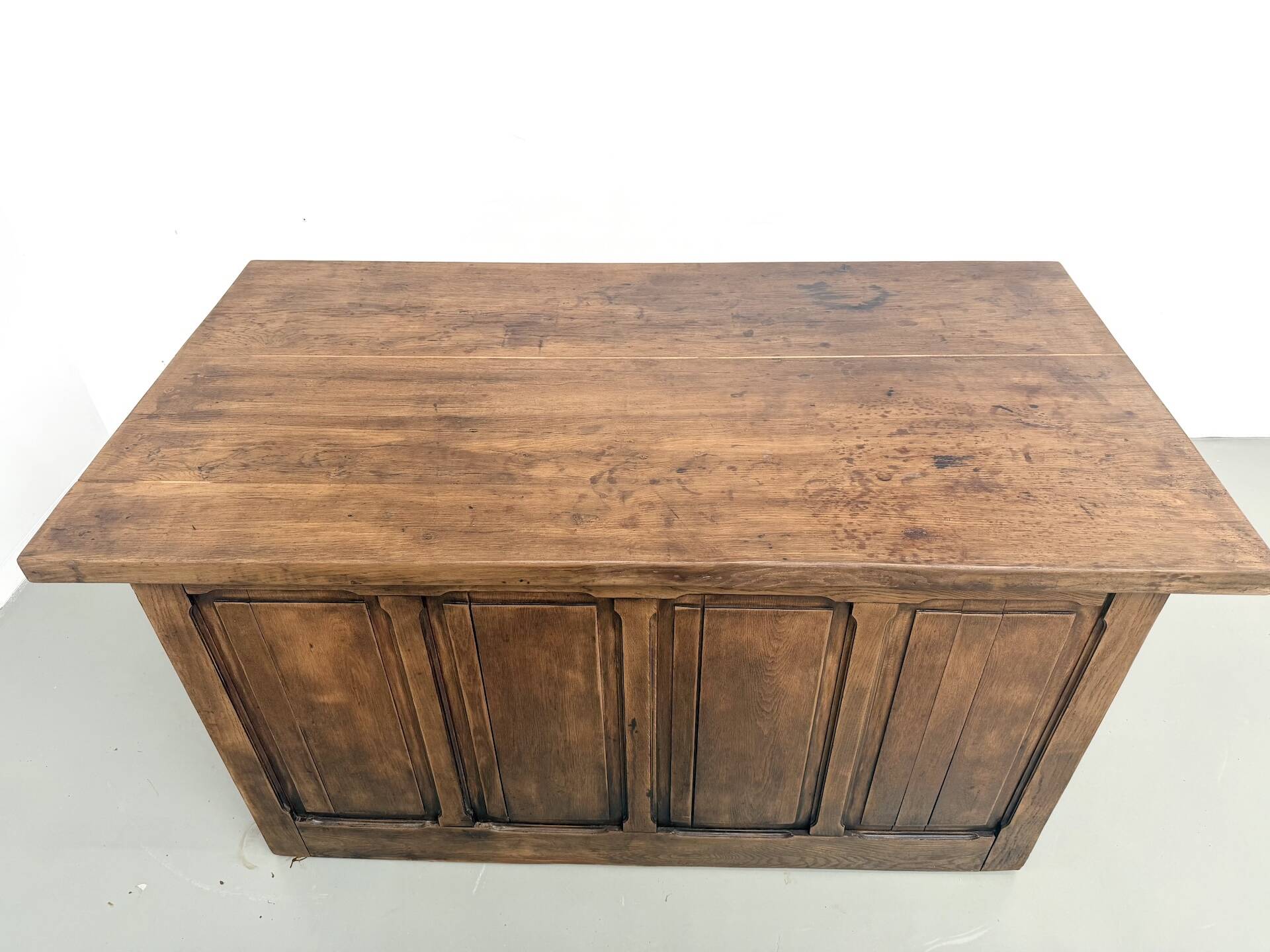 Solid oak trade counter, six drawers, France, circa 1920.