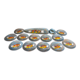Stylized fish set 1960 Blue background Vallauris 1 course 12 plates