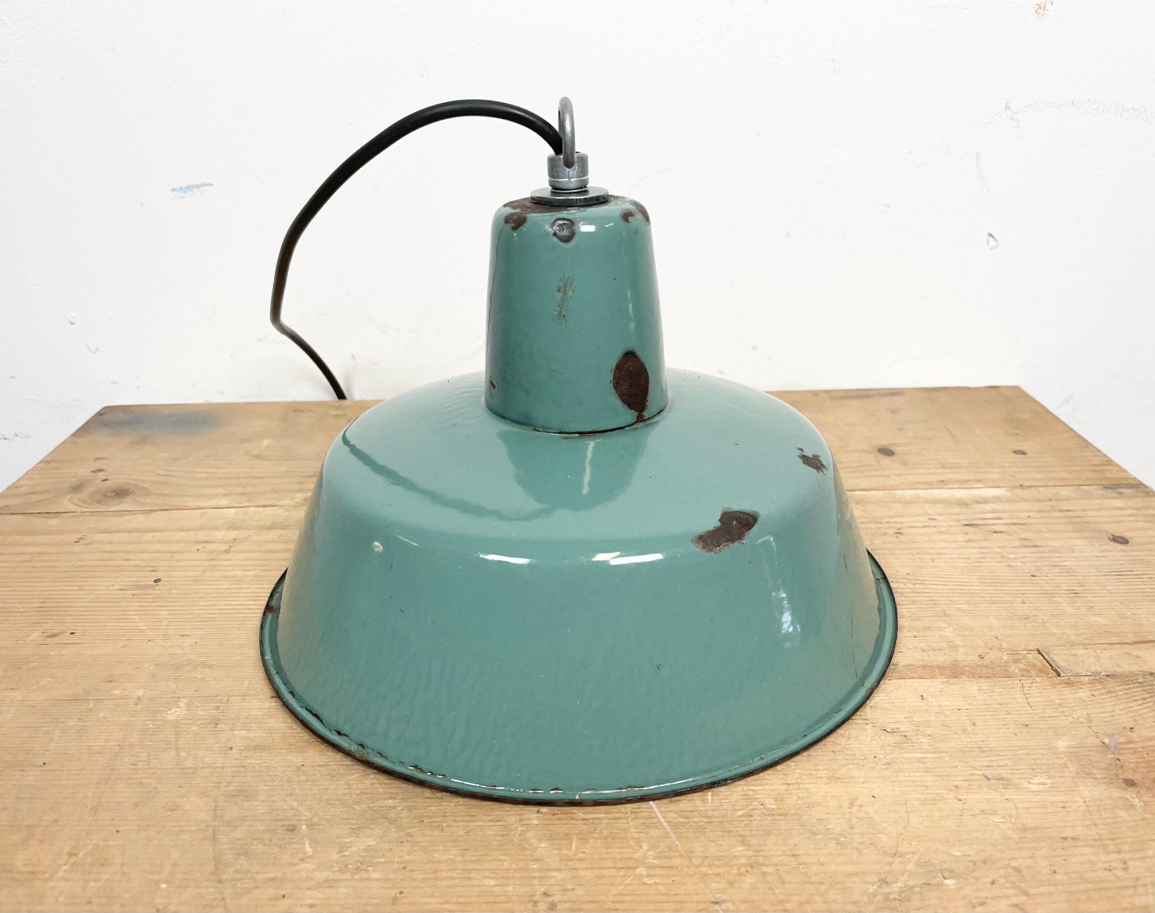 Industrial petrol enamel pendant lamp, 1960s