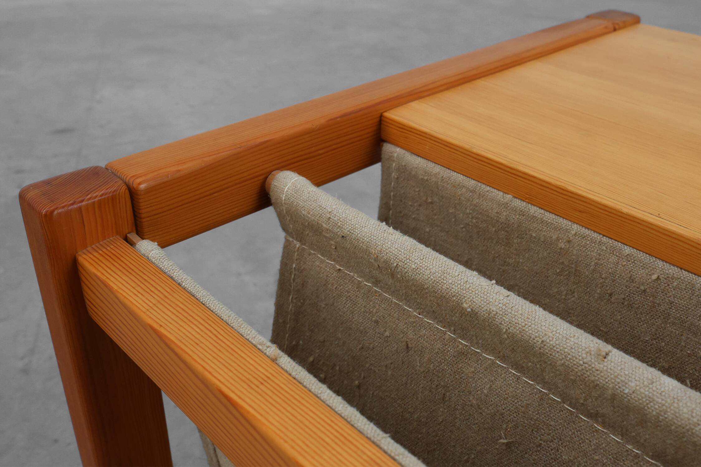 Pine and linen coffee table with magazine rack by Karin Möbring, Sweden