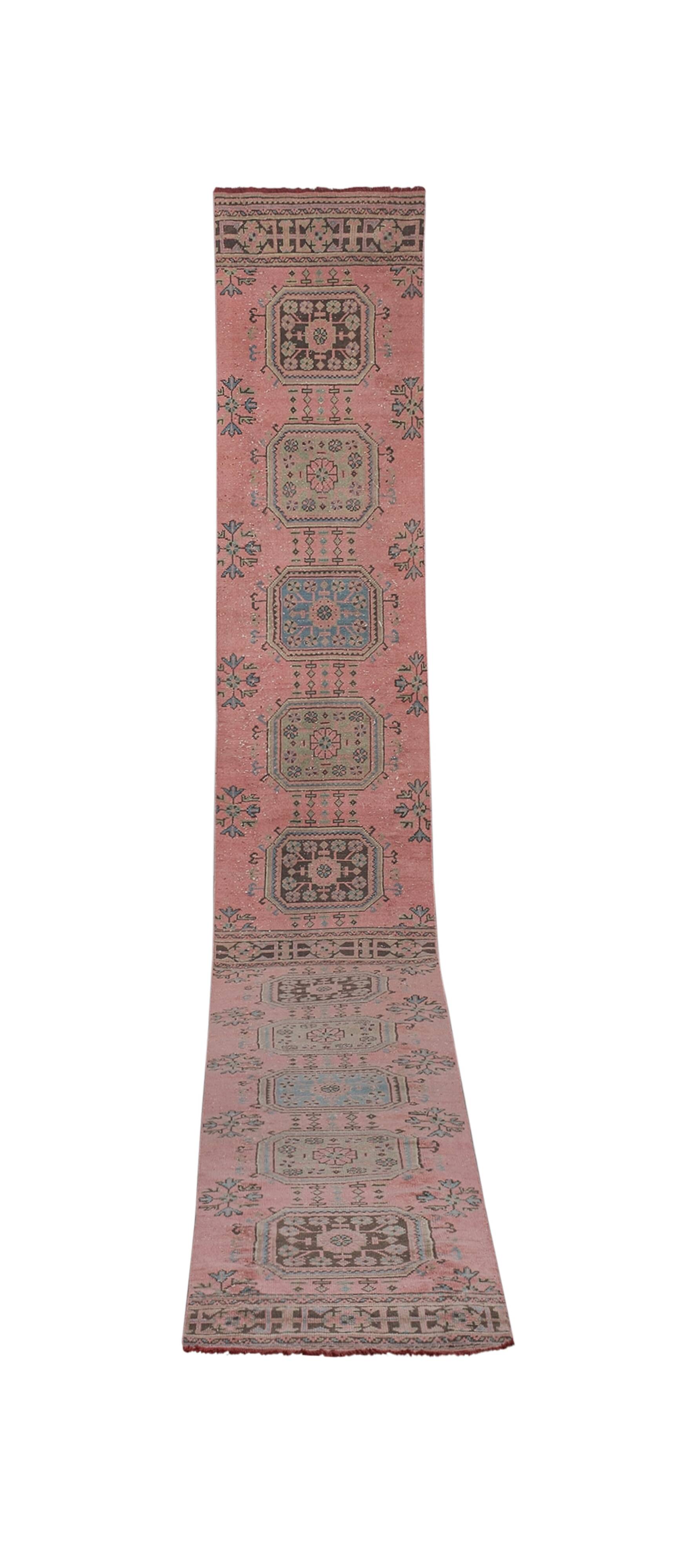 Vintage Turkish Oushak Rug Handwoven 79x664 cm