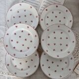 6 old Belgian earthenware dessert plates Nimy red pattern