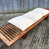 Vintage Yew Wood Bench with 3 Cushions