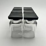 Set of 11 Black glass Square Footed Cocktail Glasses 1970