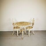 Vintage antique outdoor garden furniture cast metal table & 2 chairs