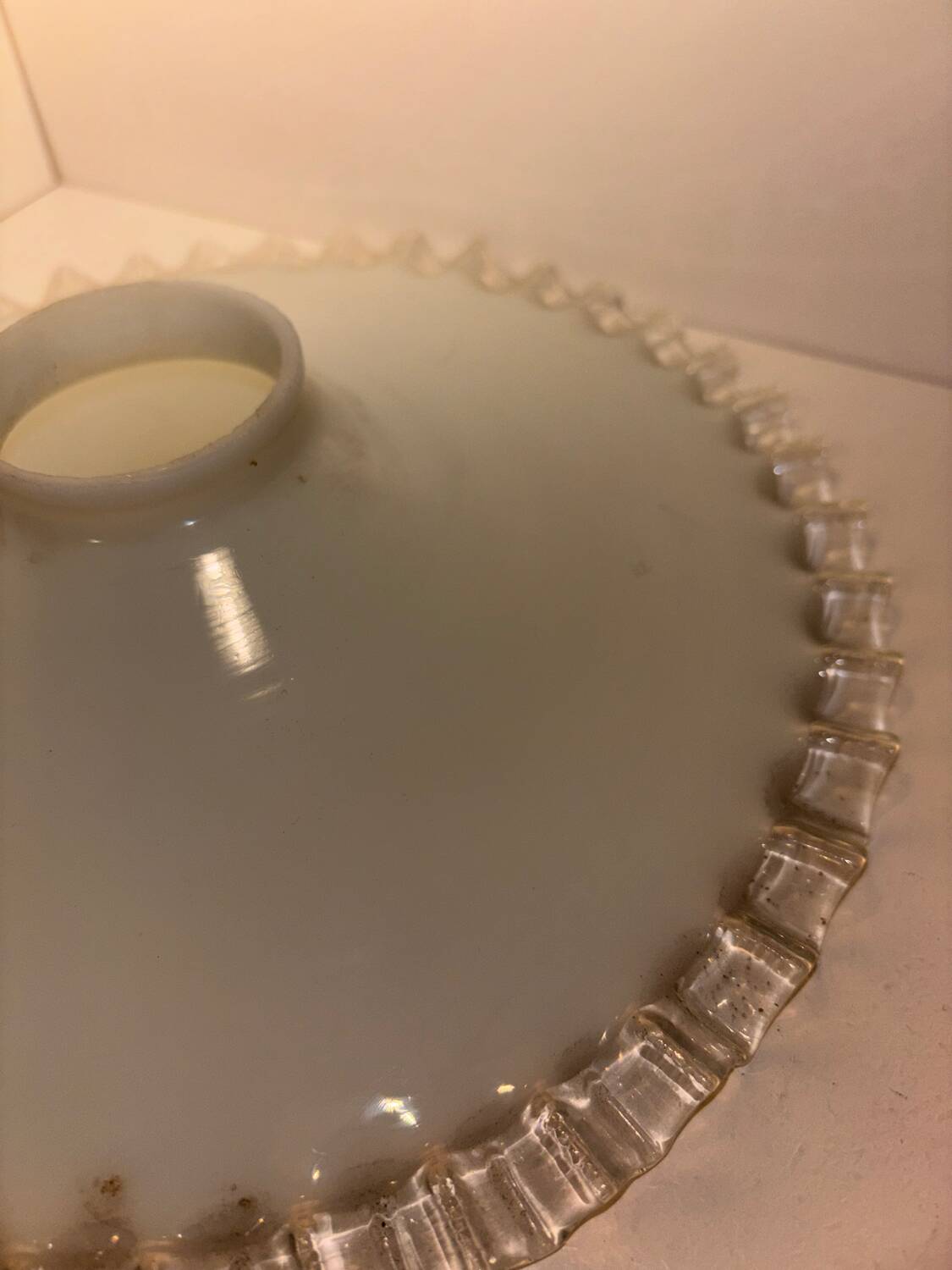 Pleated edge white opaline lampshade