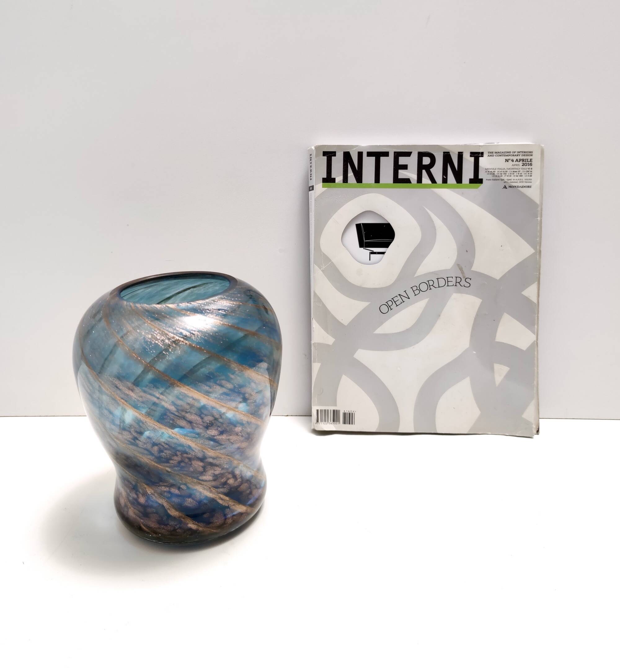 Blue Murano Glass Vase by Fratelli Toso with Bronze Aventurine