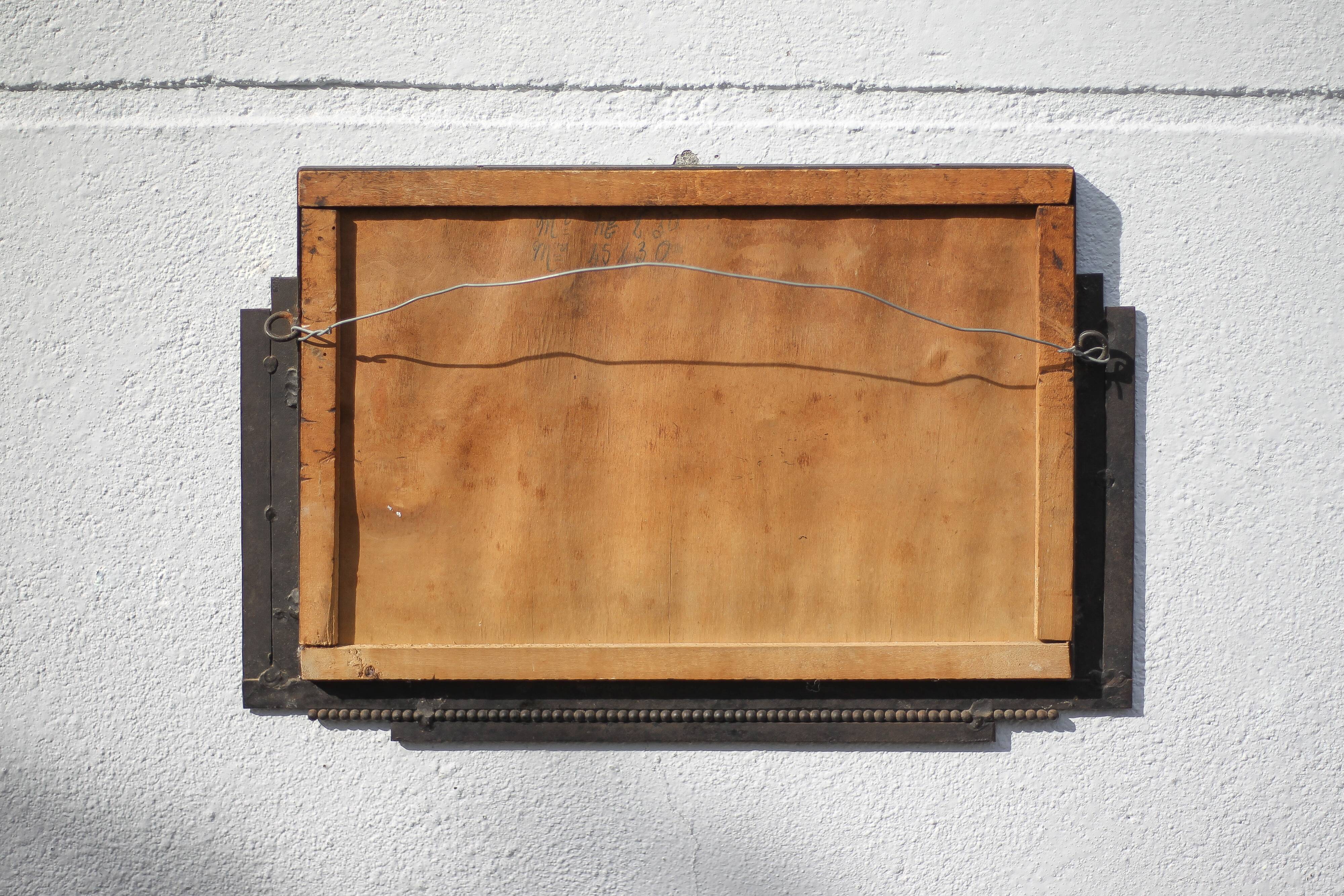 Hammered wrought iron mirror, antique wall mirror, rectangular mirror, Art Deco mirror, interior decoration