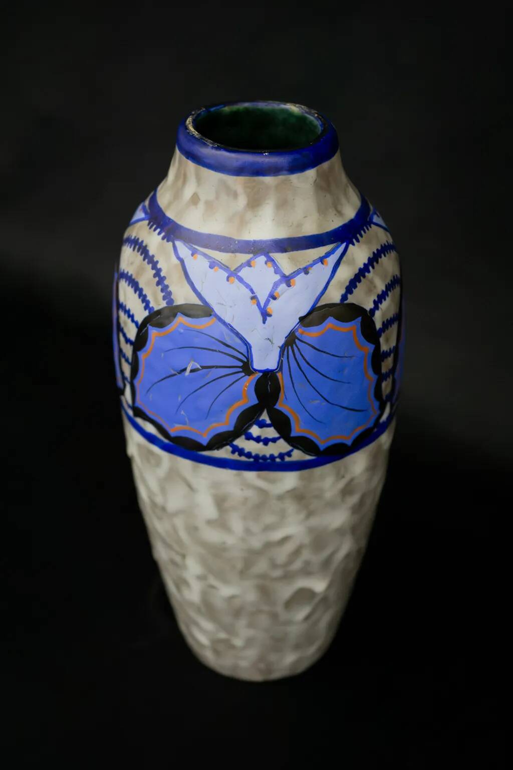 Vase Art déco en grès émaillé de Louis Dage, motifs papillon, circa 1930