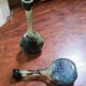 Pair of flower vases in glass paste, with a long slender neck.